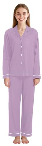 ODAWA Dam pyjamasset korallrosa långärmad 2-delat set för kvinnor, Klematis, M