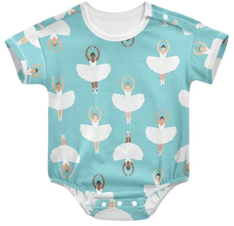 WIFIU Ballet Dancers Pattern Baby Girls Boys Bubble Romper T Shirt Bodysuit Short Sleeve Onesie Summer Outfits for Newborn Infant 12-18 Months