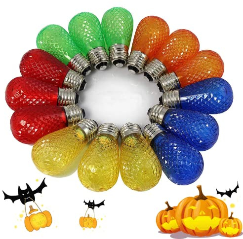 BRIMAX 15 Pack Multi-Colour LED Christmas Lights Replacement Bulbs - Shatterproof, E27 S14 Led Outdoor Edison Light Bulbs, 0.5W, Outdoor/Indoor Decorative Bulbs for Festivals, Halloween & Party