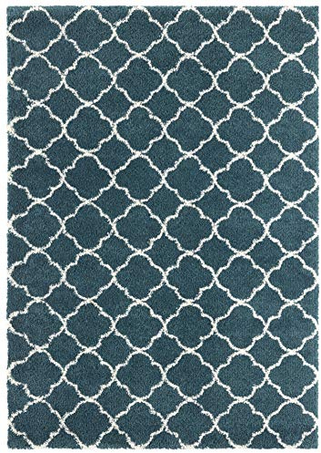 Mint Rugs Luna Deep-Pile Rug Soft Fluffy Long Pile Shaggy Flokati Geometric Pattern for Living Room Kitchen Hallway or Bedroom Forest Green Cream 160 x 230 cm, Polypropylene
