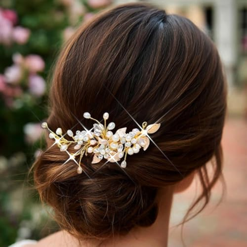 Unicra Argent Mariage Cristal Cheveux Vignes Fleur Feuille Headpieces Accessoires De Cheveux De Mariage Pour La Mariée (Or)