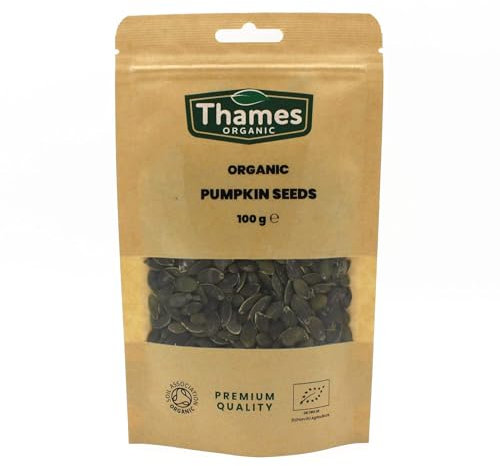 Organic Pumpkin Seeds 100g- of Nutritious & Delicious Seeds - No Additives, No Preservatives - Raw, Vegan, Non-GMO, Certified Organic - Great for Snacking, Baking, and Sprinkling - Thames Organic 100g