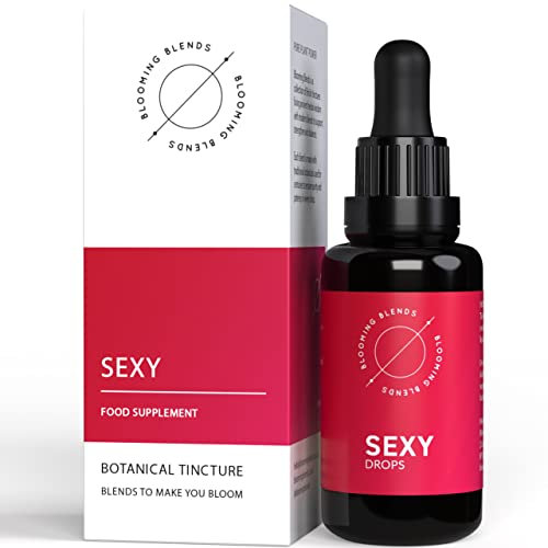 Confidence & Energy Booster - Natural, Ginseng Liquid Tincture for Confidence, Focus & Mood - Sexy Drops with Ashwagandha, Damiana Leaf, Rose Petal, Siberian Ginseng & Maca Root- 30ml, Blooming Blends