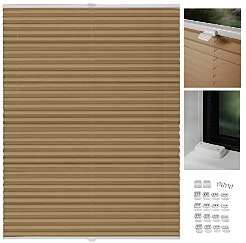 metablo Plissee nach maß Plissee mit Bohren 22 Farben Schalosien Fenster innen Faltrollos für Fenster Sicht- und Sonnenschutz Rollo für Fenster mit Bohren Cappuccino B: 81-90 cm, H: 40-100 cm