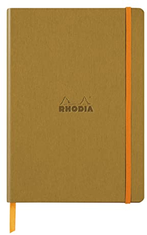 Rhodia 117476C - Kladde - Notizbuch Rhodiarama A5 (14,8 x 21cm), Softcover, 80 Blatt elfenbein 90g, Dot, Lesezeichen, Gummizugverschluss, Cover aus Kunstleder, Gold, 1 Stück