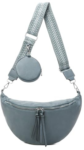 ITALYSHOP24 DAMEN TASCHE Brusttasche Bauchtasche Hüfttasche Crossbody Unisex Schultertasche Umhängetasche Kunstleder Gürteltasche Crossover Slingntasche Reise Bag Hellblau