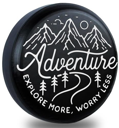 NIAEIAIE Adventure Awaits RV Spare Tire Cover Wheel for RV SUV Truck Travel Trailer Tires Protectors Weatherproof for Camper Trailer Universal 14 15 16 17 Inch (15 inch)