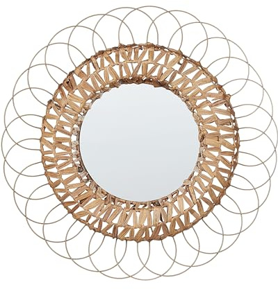 Beliani Specchio da Parete Moderno Boho Naturale Decorativo Rotondo Giacinto d'Acqua ø 67 cm