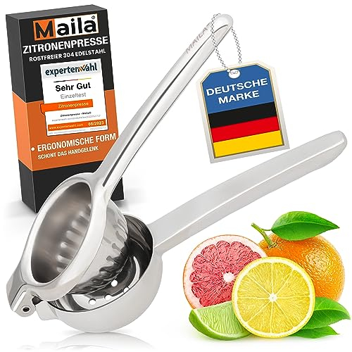 Zitronenpresse Edelstahl - XXL Handpresse für Zitronen und Limetten - Saftpresse manuell - Zitruspresse ergonomischer Griff