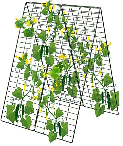 AGTEK 34 x 48 Foldable Cucumber Trellis with Garden Stakes and Zip Ties Plant Support A Frame Metal Trellis for Climbing Plants, Cucumber, Vegetable, Flowers