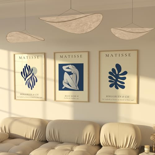 ZoeyAustin® 3 Doppelseitiges Kunstdruck Poster Set, DIN A3 (30cm x 42cm), Stilvolles Wandposter, 3 Wandbilder, Beidseitige Bilder (Matisse Blue, Ohne Rahmen - DIN A3)
