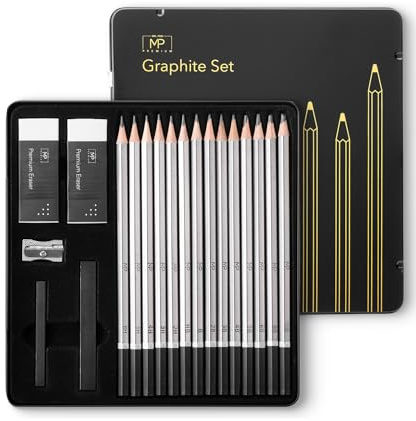 Mr. Pen - Skizzenstifte zum Zeichnen, 19 Stück, Zeichenstifte zum Skizzieren mit Graphitstiften, Radiergummis und Spitzer, Skizzierstifte, Kunststifte zum Skizzieren, Graphitstifte, Künstlerstifte