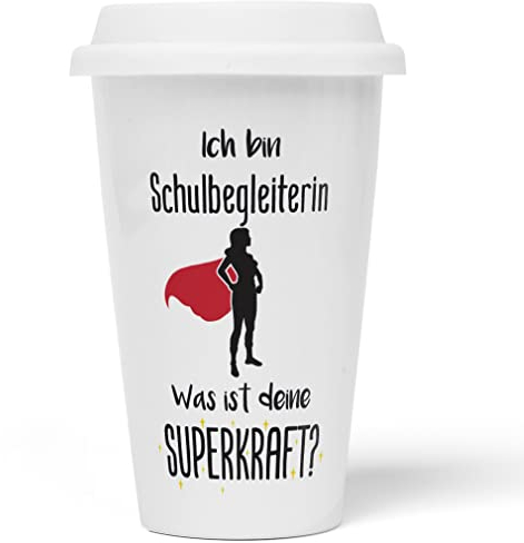 JUNIWORDS To-Go Becher mit Deckel, Ich bin Schulbegleiterin. Was ist deine Superkraft? (5947918)
