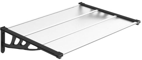 vidaXL Polycarbonate Door Canopy - Black and Transparent, Includes ABS Brackets, Aluminium Bars, 122x90 cm