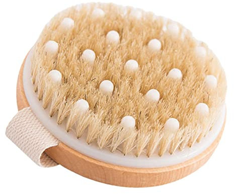 Cabilock Wooden Bath Brush Set Exfoliating Massage Brush (11x11cm) Natural Bristle Scrubber for Body Care Suitable for Shower and Spa