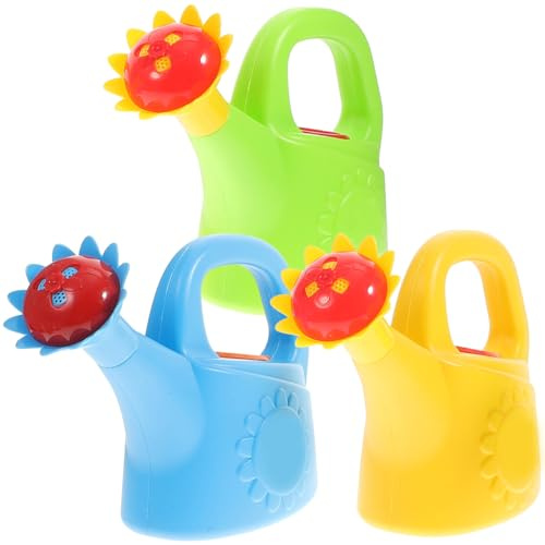 Toys for Kids 3 Pack Plastic Watering Cans Set, Mini Beach and Garden Toys for Toddlers, Small Water Play Bucket for Bath and Kids Outdoor Activity, Blue, Green, Yellow