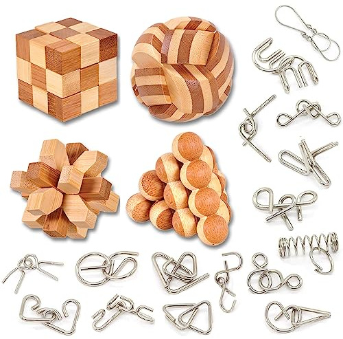 WishesMar 20 Piezas Rompecabezas de Madera y Metal Juego de Ingenio IQ Inteligencia Puzzle Educativos Juguetes para Adultos Niños y Adolescentes Tamaño 5.0CM #3