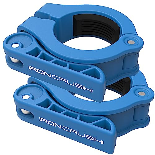 Iron Crush Olympic Barbell Clips - Adjustable & Slim Gym Clamps for Maximum Weight Capacity - Quick Release Barbell Collar Bar Locks for Weight lifting Fitness Training (Blue)
