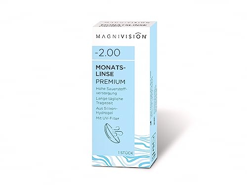 MAGNIVISION Monatslinse Premium weiche Kontaktlinsen für -3,25 dpt. | 1 Stück | BC 8.7 | DIA 14.0 | mit Silikon-Hydrogel-Material und UV-Filter für lange Tragezeiten | ohne Konservierungsstoffe