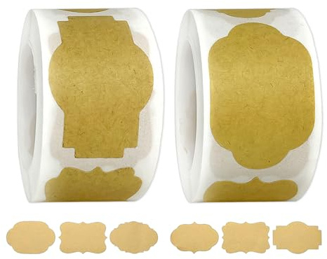 2 rotoli di 500 adesivi, etichette in carta kraft vintage per uso domestico, 6 disegni unici per cosmetici, cibo, bottiglie, cottura, decorazioni e regali.