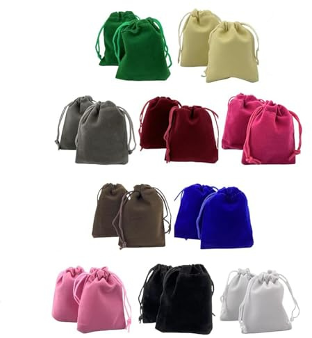 JPESYGFDK 20 Stück bunte Samt-Schmuckbeutel, 10 Farben, Geschenk Samtsäckchen, Schmuckbeutel mit Kordelzug, Mini Beutel, für Hochzeiten Partys Schmuck Gunsten Geschenktüten Weihnachten, 5 x 7 cm
