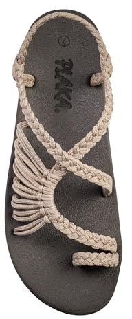 Plaka Atlantis Summer Walking Sandals for Women – Comfortable Strappy Sandals with Arch Support for Beach Walks and Casual Outings | Brazilian Sand, Size 8