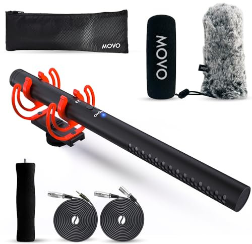 Movo X3-II XLR-Schrotflintenmikrofon für Kamera, Supernieren-Kondensator-Schrotflintenmikrofon für DSLR, Content-Erstellung, Video und Filmemachen, gerichtetes Galgenmikrofon mit Rycote-Shockmount,