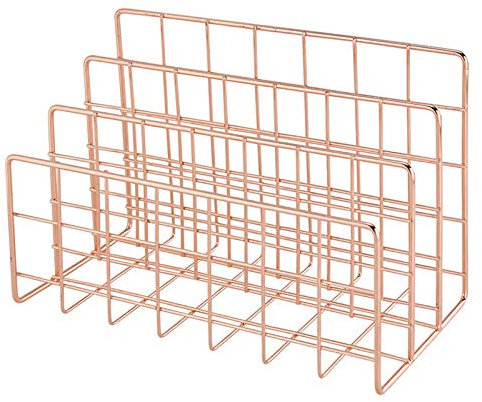 Bsowte Brief-Organizer, 3 Fächer, Briefsortierer aus Metalldraht, für Briefe, Post, Bücher, Postkarten und mehr, 2 Stück, Rosa