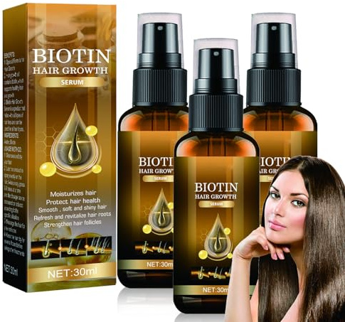 Sérum Biotine Croissance Cheveux, Spray Pousse Cheveux, pour Épaississement et Soin Rapide (3 PC)