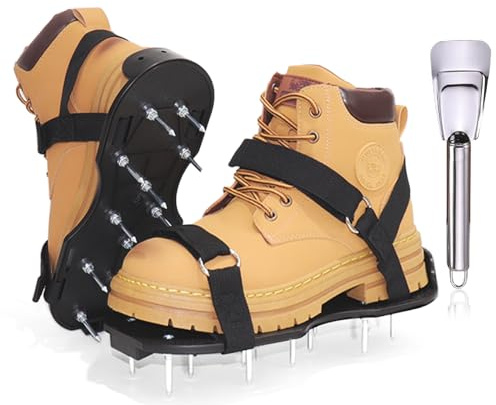 kaoer Lawn Aerator Shoes, Pre-Assembled Lawn Aerator Spiked Aerating Sandals with Adjustable Straps and Stainless Shovel, Heavy-Duty Spike Shoes for Men Women Aerating for Lawn, Yard, and Garden