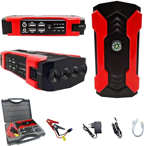Avviatore di Emergenza per Batterie Auto Portatile 15000 mAh Booster Jump Starter con Torcia Led SOS Powerbank USB per Smartphone Tablet con Valigetta