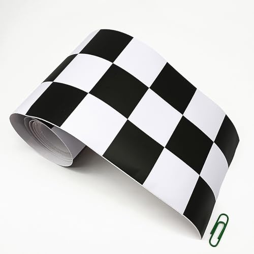 Jodimitty PVC Wallpaper Border Self Adhesive 2.4 Meter x 10cm Black White Chessboard Plaid Pattern Wall Border Waterproof Peel Stick Borders for Living Room Bedroom Toilet Bathroom