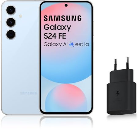SAMSUNG GALAXY S24 FE, Smartphone Android 5G avec Galaxy AI, 128 Go, Chargeur secteur rapide 25W inclus, Smartphone déverrouillé, Bleu, Version FR