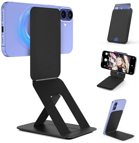 LDSXAY Phone Tripod Wallet for MagSafe, Magnetic Phone Stand, Adjustable Phone Wallet Compatible with iPhone 12-16 Series & MagSafe Cases, Invisible Selfie Stick Tripod, Travel Essential (Black) | Magnetic Wallet Compatible with iPhone 17/16/15/14/13/12 Series, Invisible Selfie Stick Tripod, Travel Essential, Black