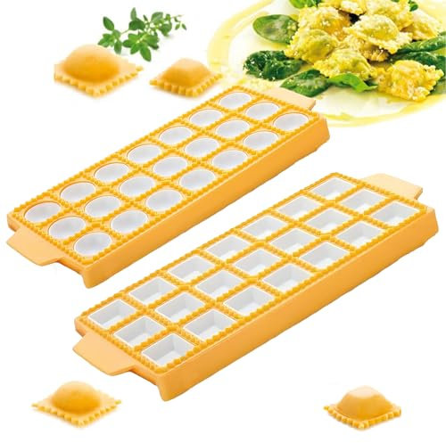 Festa Centro 2 Pezzi Quadrato e Rotondo Stampo in Plastica per Ravioli, Stampo Per Ravioli Italia,Riutilizzabile, Facile da Pulire, Dimensione dei ravioli 2.5-3cm, 26.5×10.8×2cm (21 Posti Giallo)