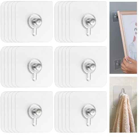 DENUOTOP 30 Stück Bilderhaken Selbstklebend, Transparent Bilderhaken Ohne Bohren für Bilder, Poster, Fotos, Dekorative Gemälde, Bilderrahmen Klebenägel Wand Maximale Belastung 10 kg