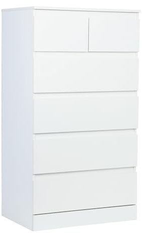 Utaxuper Kommode mit 6 Schubladen aus Holz 60 cm Kommodenschrank Sideboard Schrank für Küche, Schlafzimmer, Wohnzimmer, Flur Weiß