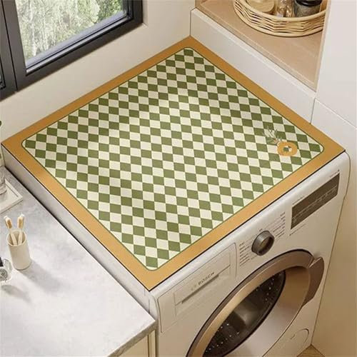 Highdi 3D Impression en Damier Housse de Protection pour Machine à Laver Top, Coussin de Machine à Laver Antidérapant, Housse de Machine à Laver pour Machine à Laver Ou Sèche-Linge (Kaki,60x60cm)