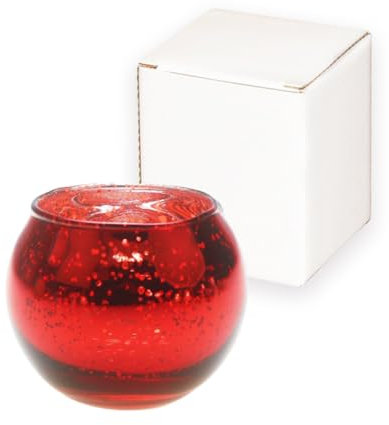 Hiseng Photophore Verre Rond Bougeoir Votif Porte-Bougie Votif 1 pièce pour Bougies Chauffe-Plat - pour Décoration de Maison, Mariage, Fête Noel et Décoration de Table (Rouge)