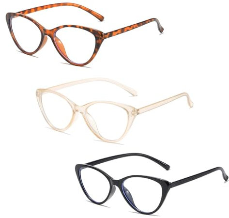 3 Piezas Luz Azul Bloqueo Gafas, Ojos Claros Moda Cat Eye Blue Screen Gafas Gafas De Lente Transparente Para Ordenador Gafas de Lectura Luz Azul Filtro Gafas para Mujeres Hombres Anti Glare Migraña