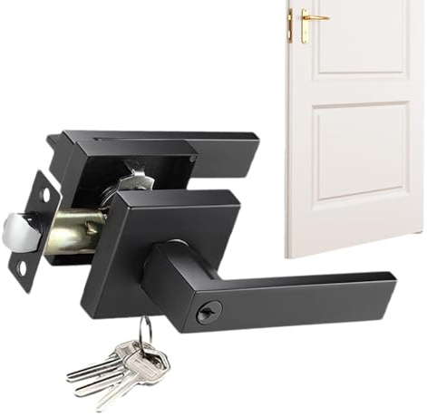 Pomo de puerta con cerradura y llave - Pomo de puerta de 3 bares con cerradura - Tirador de puerta de resistente de aleación de aluminio silencioso para dormitorio, baño, puerta principal,