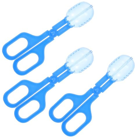 Happyyami 3pcs Portable Pet Poop Clamp Set for Reptiles Lizards Turtles Frogs, Plastic Waste Cleaning Clips for Terrarium Use, Blue