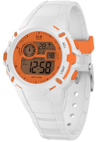 ICE-WATCH - Ice Digit Explorer White Orange - Montre Blanche pour garçon avec Bracelet en Silicone - 024002 (Small)