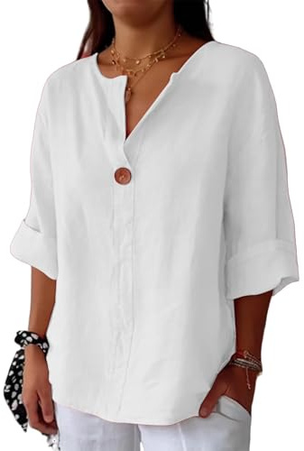 Tee Shirt Femme Vetement Femme Col V Fluide Top Coton Lin Haut Noire Fitness Longue Tshirt Boheme Vêtements Mes Commandes 11#Blanc XL