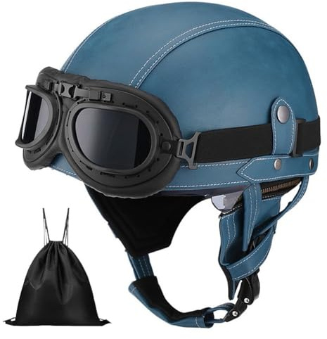 Uueybsg Deutsche Retro Motorrad Halbhelme, Leder Vintage Jethelm mit Visier Halbschalenhelm mit ECE, Motorradhelm Cruiser Chopper Roller Mofa Moped Scooter Helm für Erwachsene Herren Damen