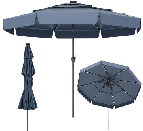 GOPLUS Sonnenschirm 300 cm mit 32 LED Beleuchtungen, outdoor Balkonsonnenschirm mit 3-stöckigem Dach, Gartenschirm mit Kurbel, knickbarer Terrassenschirm für Garten, Terrasse & Balkon (Blau)