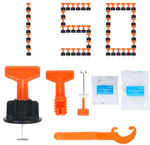 professionnel Kit De Nivellement Pour Carreaux 150 disques de nivellement,500 disques 2 mm et 500 disques 3 mm,réutilisable avec 3 clés spéciales et 20 tiges en acier inoxydable pour murs et sols