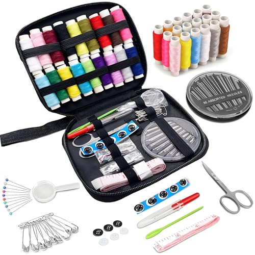 Gekamoyue Kit de Costura 85 Piezas, Estuche Portátil, Kit Costura Completa para Abuela, Madre, Principiantes, Viajeros, Incluir Agujas de Hilo, Tijeras, Botones