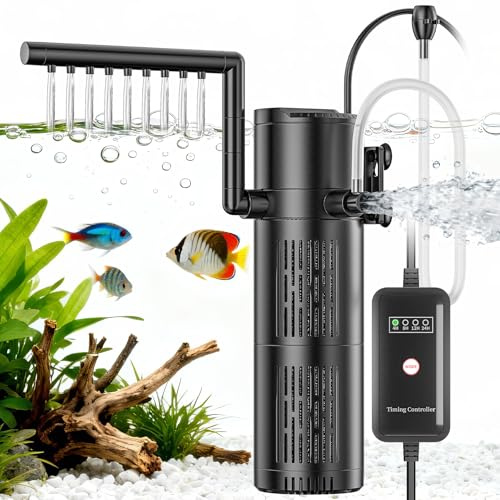 everfarel Filtro Acquario Interno 5 in 1, Pompa Acquario con Lampada di sterilizzazione 6W UV tempo regolabile, Pompa Filtro per Acquarios con Flusso Regolabile acquari da 40-1500L (500L/H)