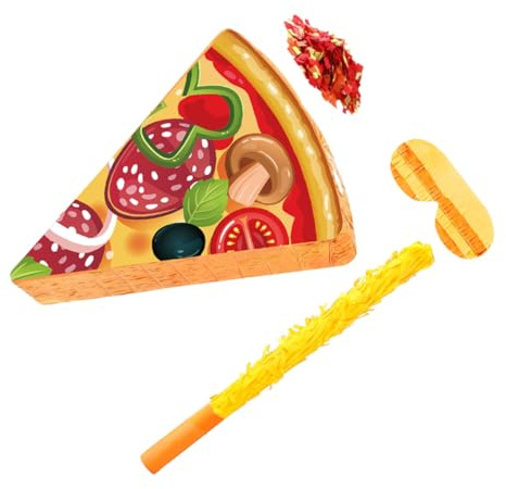 QUMIIRITY Fetta Di Pizza Piñata Di Decorazioni Per Feste Con Benda Bastoncini Coriandoli e Di Riempimento Per Compleanni Tema Cibo e Giochi Cinco De Mayo